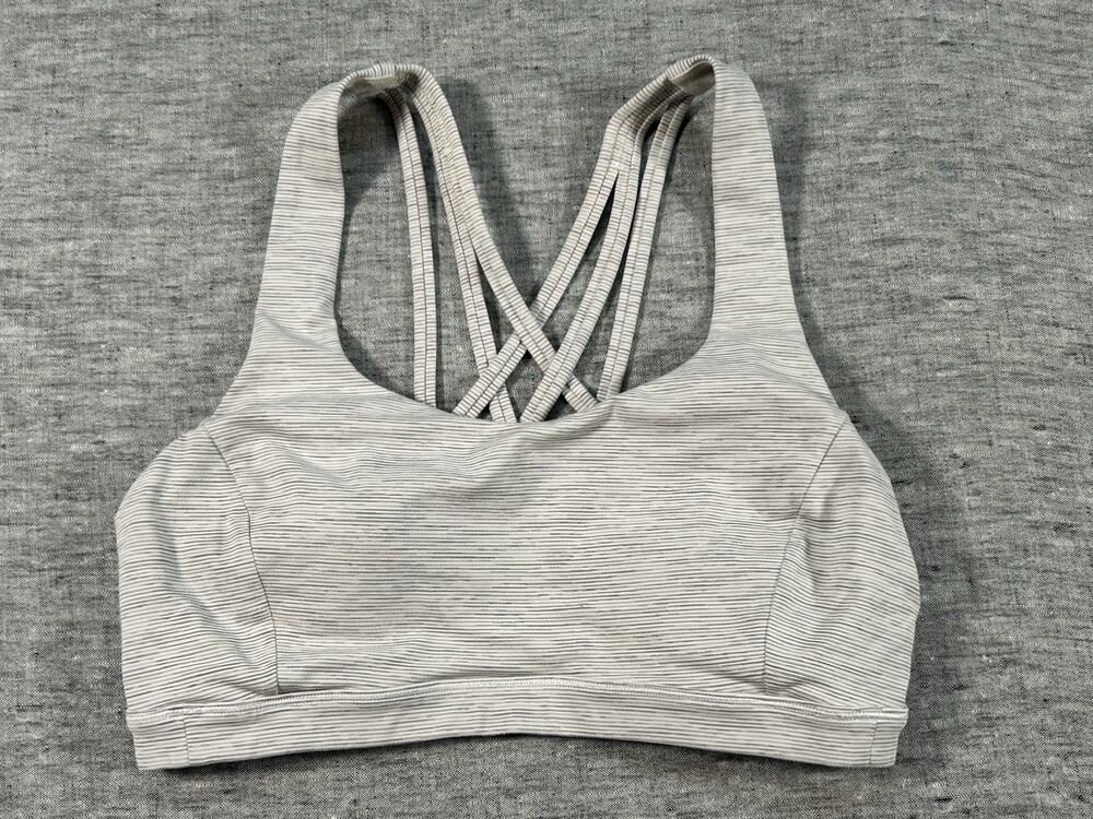 Lululemon Free to Be Serene Sports Bra Womens 6 Grey Stripes Stretch Racerback